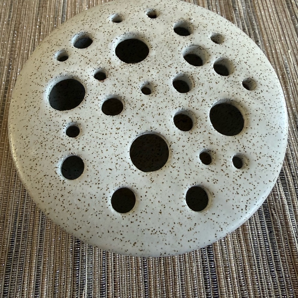 Speckled Cream Ceramic Flower Frog/Vase